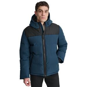 DKNY Men’s Puffer Coats Navy Mixed-Media Size S New